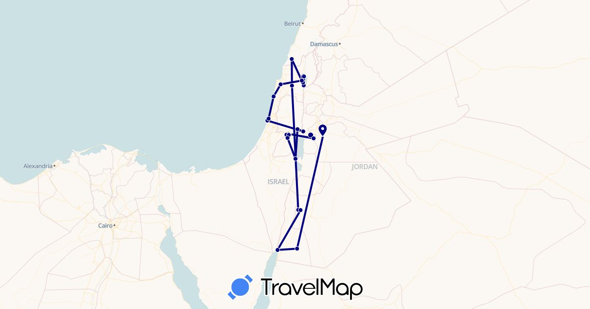TravelMap itinerary: driving in Israel, Jordan, Lebanon, Palestinian Territories (Asia)